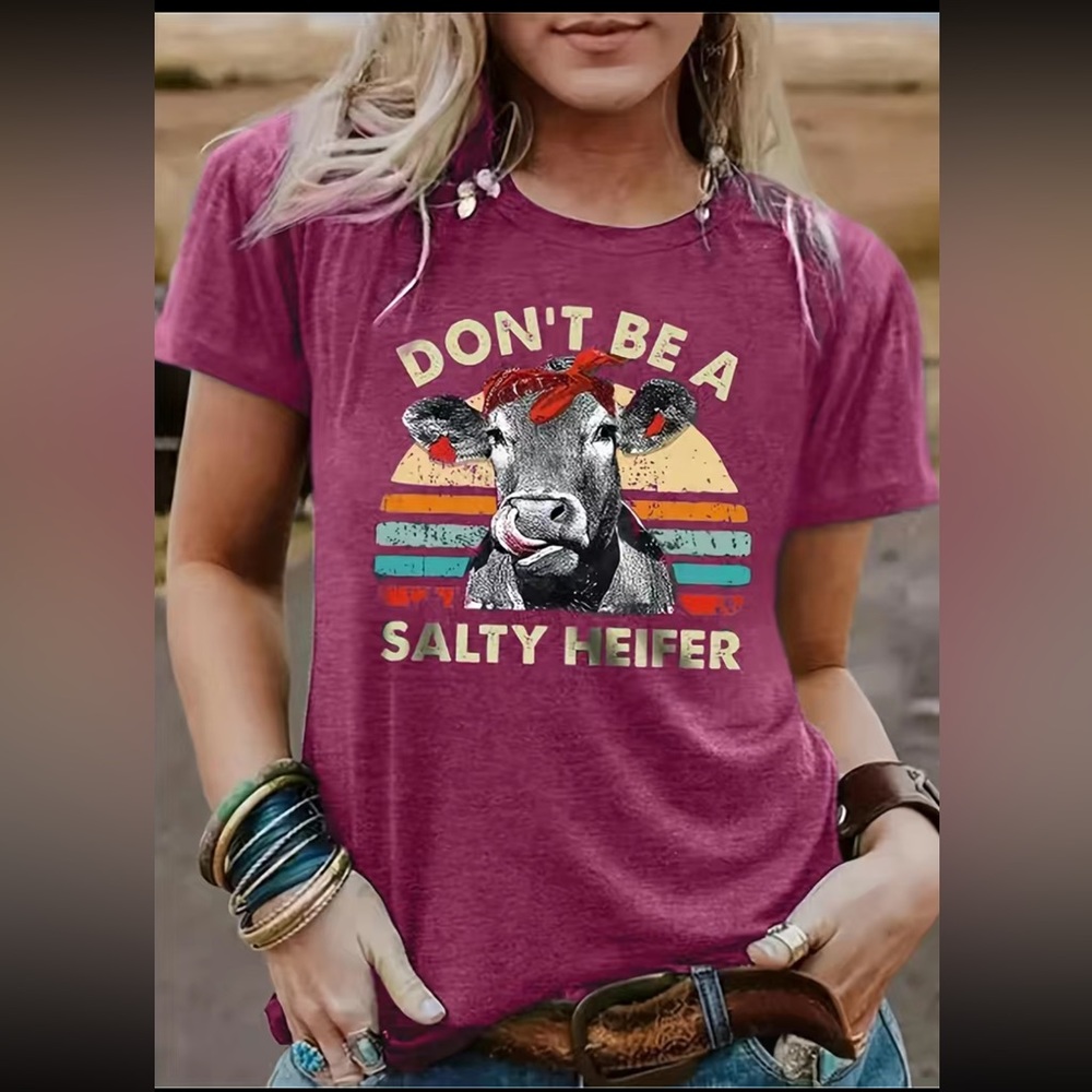 Fuschia Salty Heifer Ladies T-shirt